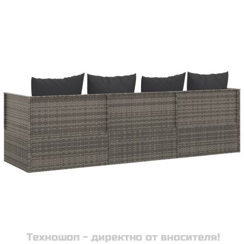 Градинско лаундж легло с възглавници, сив полиратан