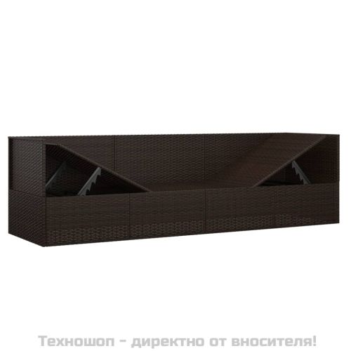 Градинско лаундж легло с възглавници, кафяв полиратан