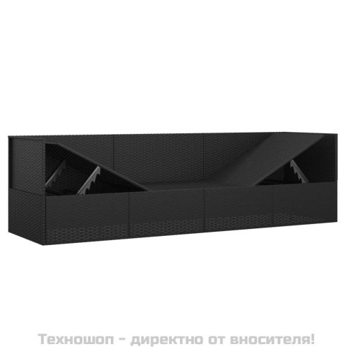 Градинско лаундж легло с възглавници, черен полиратан
