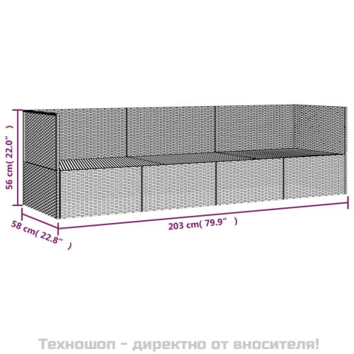 Градинско лаундж легло с възглавници, черен полиратан