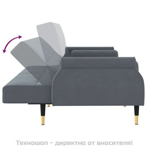 Разтегателен диван с възглавници, тъмносив, кадифе