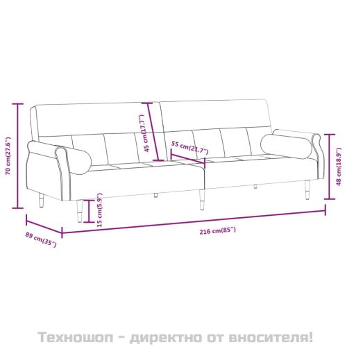 Разтегателен диван с възглавници, тъмносив, кадифе