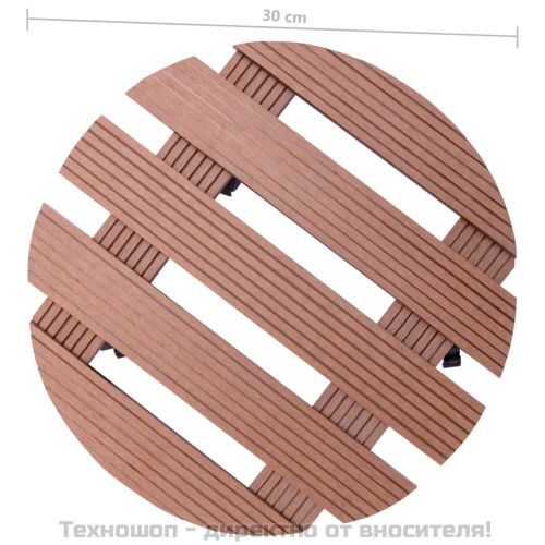 Поставки за цветя на колелца, 4 бр, кафяви, Ø30x7,5 см, WPC