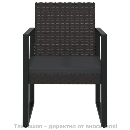 Градински лаундж комплект с възглавници 4 части черен полиратан