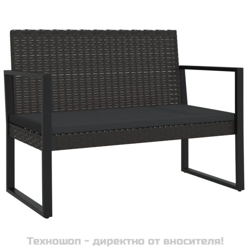 Градински лаундж комплект с възглавници 4 части черен полиратан