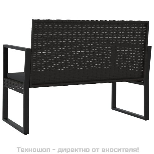 Градински лаундж комплект с възглавници 4 части черен полиратан