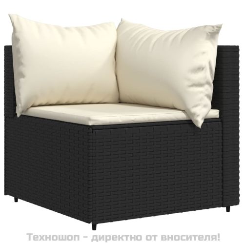 Градински ъглови дивани с възглавници, 2 бр, черни, полиратан