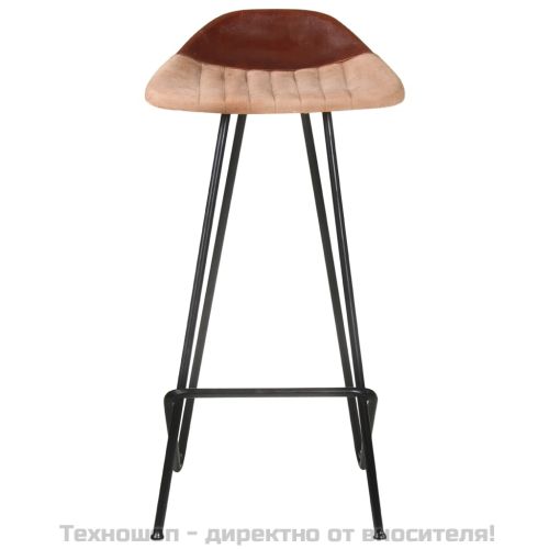 Бар табуретки, 4 бр, кафяви, естествена кожа