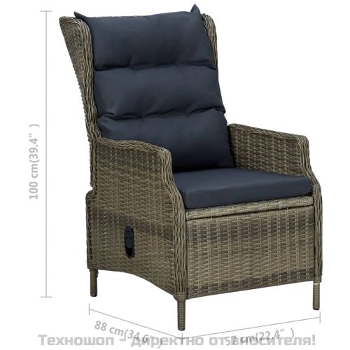 Градински комплект с възглавници, 2 части, кафяв полиратан