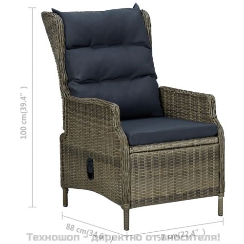 Градински комплект с възглавници, 3 части, кафяв полиратан