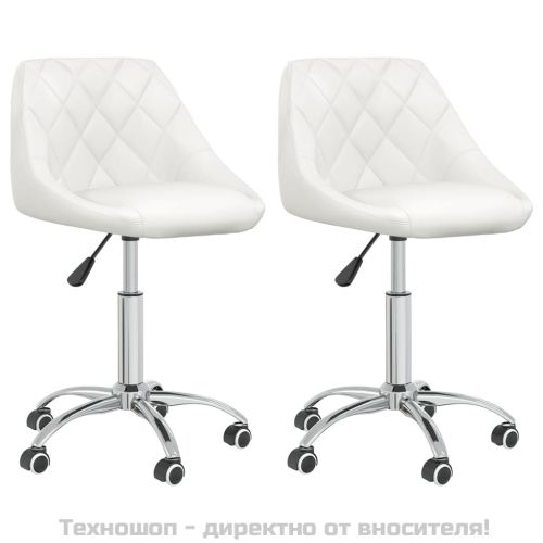 Въртящи се трапезни столове, 2 бр, бели, изкуствена кожа