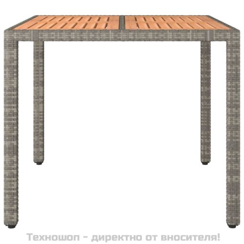 Градинска маса с дървен плот, сива, полиратан и акация масив