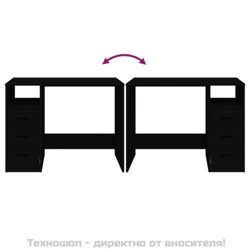 Бюро с чекмеджета, черно, 102x50x76 см, инженерно дърво