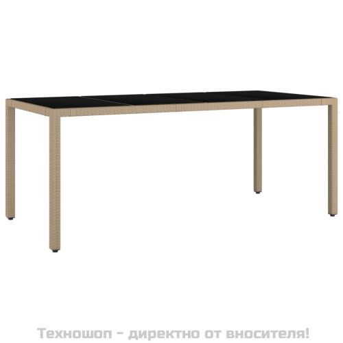 Градинска маса със стъклен плот бежов полиратан закалено стъкло