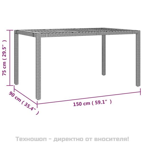 Градинска маса с дървен плот, черна, полиратан и акация масив