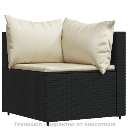 Градински лаундж комплект с възглавници 4 части черен полиратан