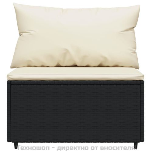 Градински лаундж комплект с възглавници 4 части черен полиратан
