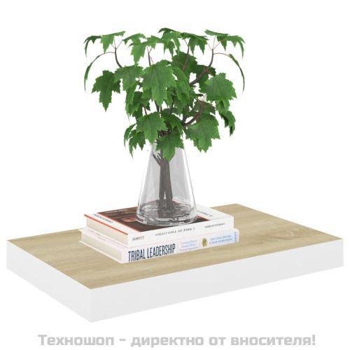 Окачени стенни рафтове, 4 бр, дъб и бял, 50x23x3,8 см, МДФ