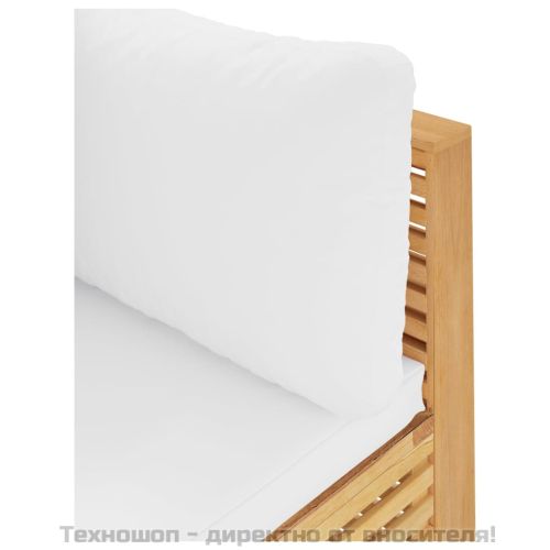 Градински ъглов диван с кремави възглавници, тиково дърво масив