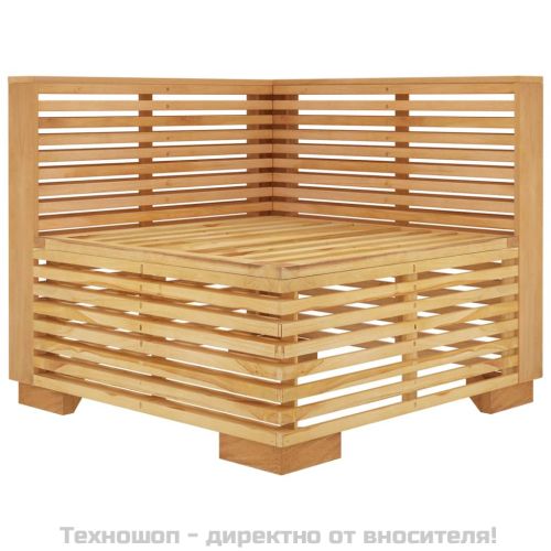 Градински ъглов диван с кремави възглавници, тиково дърво масив