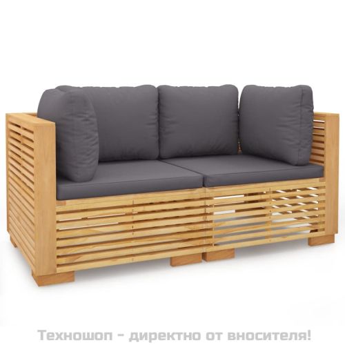 Градински ъглови дивани с възглавници, 2 бр, тик масив