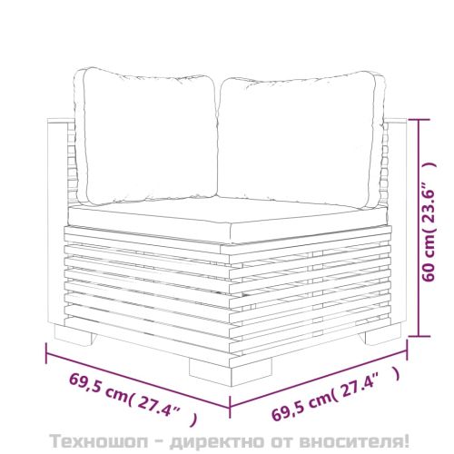 Градински ъглови дивани с възглавници, 2 бр, тик масив