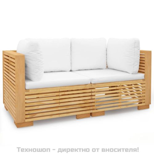 Градински ъглови дивани с възглавници, 2 бр, тик масив