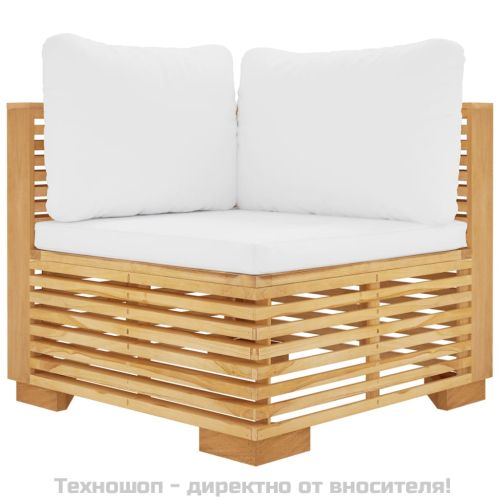 Градински ъглови дивани с възглавници, 2 бр, тик масив