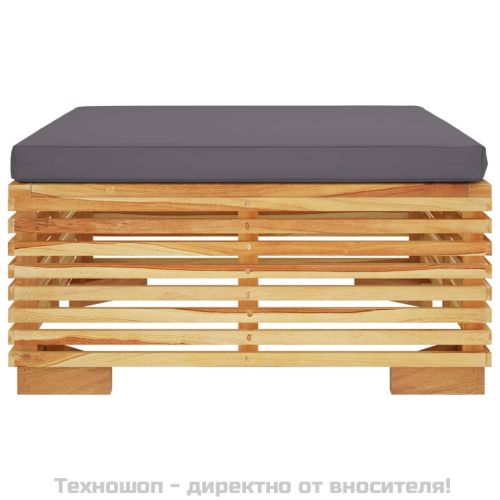 Градинска табуретка с тъмносива възглавница, тиково дърво масив