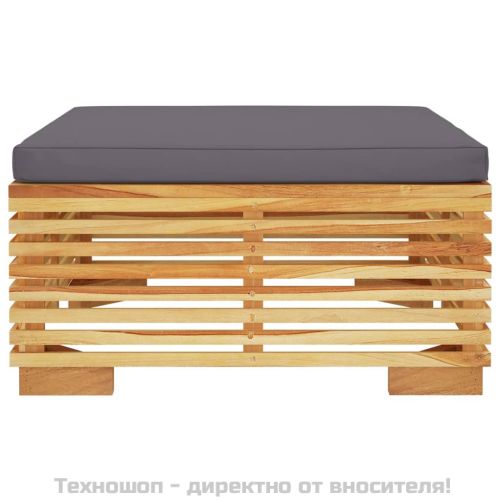 Градинска табуретка с тъмносива възглавница, тиково дърво масив