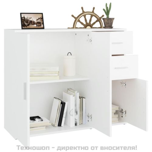 Сайдборд, бял, 91x29,5x75 см, инженерно дърво