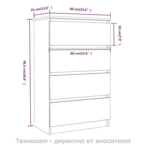 Сайдборд, опушен дъб, 60x35x98,5 см, инженерно дърво