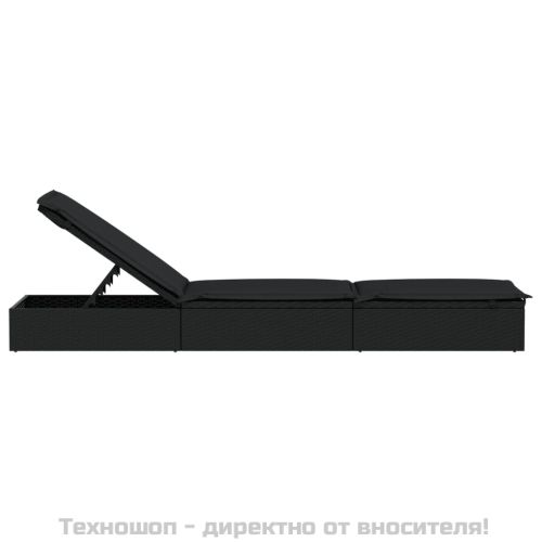 Шезлонг 1 бр с възглавница черен 201x55x62 см полиратан
