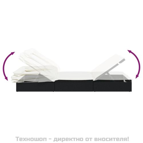 2-местен шезлонг черен сгъваем покрив 213x118x97 см полиратан