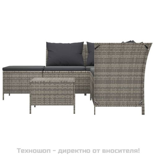 Градински лаундж комплект с възглавници 4 части сив полиратан