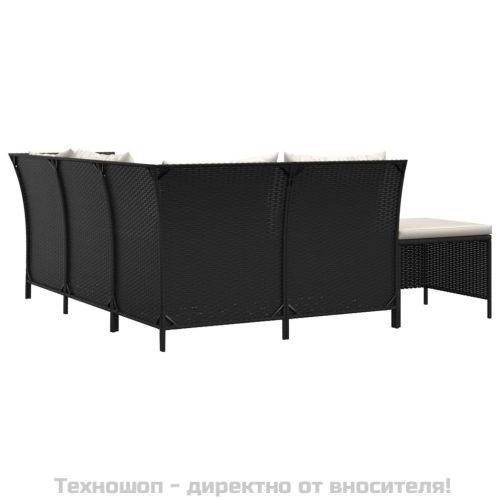 Градински лаундж комплект с възглавници 4 части черен полиратан