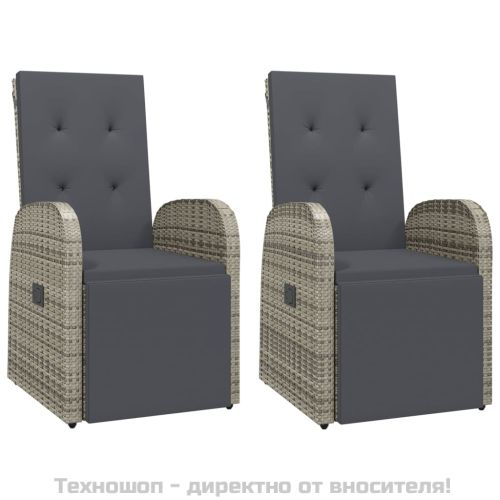 Градински столове с възглавници, 2 бр, полиратан, сиви