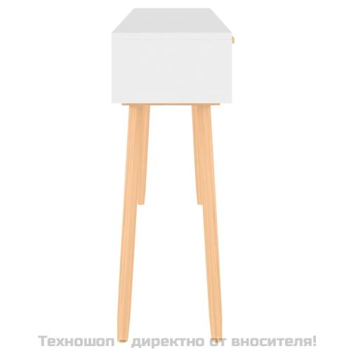 Конзолна маса, бяла, 105x30x75 см, бор масив и естествен ратан