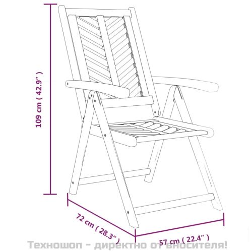 Накланящи се градински столове, 3 бр, акация масив
