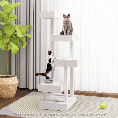 Котешко дърво, бяло , 45,5x49x103 см, масивно дърво бор