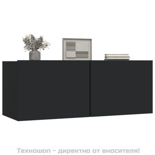 ТB шкафове, 2 бр, черни, 80x30x30 см, инженерно дърво