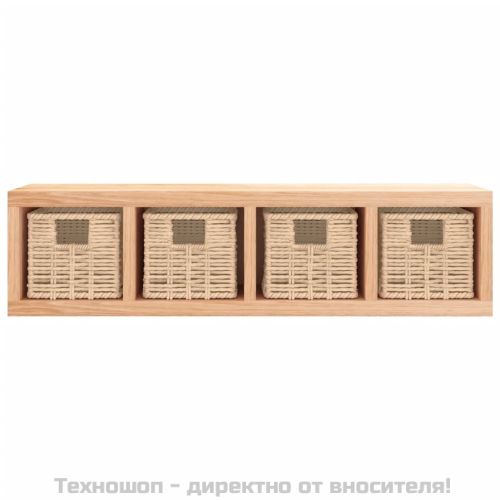 Стенен рафт с кошници 62x18x16 см орехово дърво масив