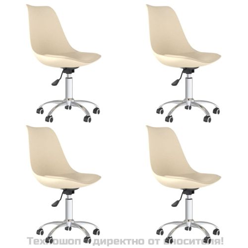 Въртящи се трапезни столове, 4 бр, кремави, текстил