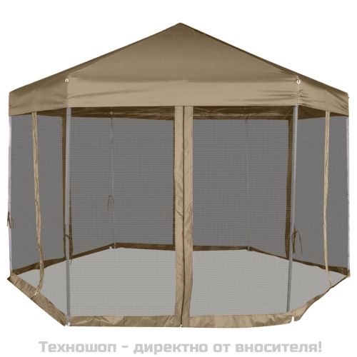 Шестоъгълна pop-up шатра със стени 3,6x3,1 м таупе 220 г/м²