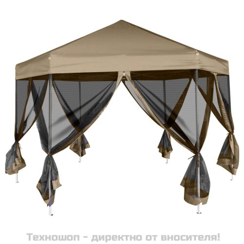 Шестоъгълна pop-up шатра със стени 3,6x3,1 м таупе 220 г/м²