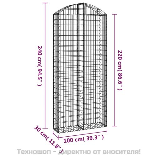 Дъговидна габионна кошница 100x30x220/240 см поцинковано желязо
