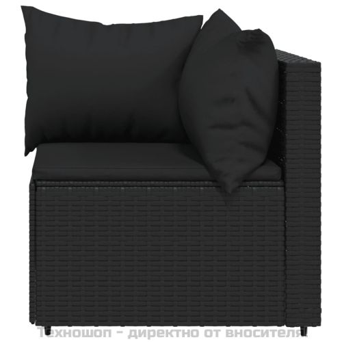 Градински ъглови дивани с възглавници, 2 бр, черни, полиратан