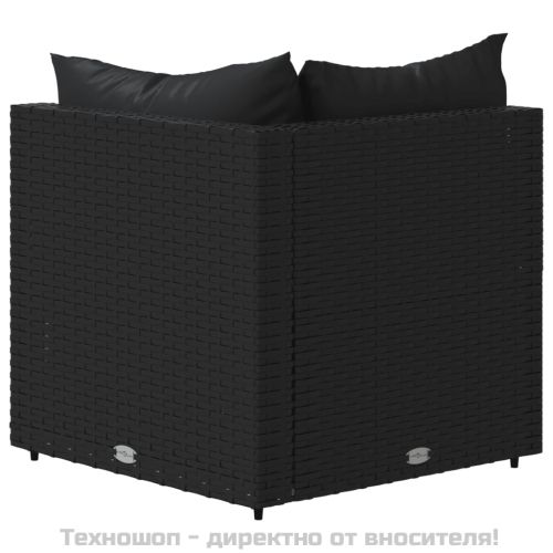 Градински ъглови дивани с възглавници, 2 бр, черни, полиратан
