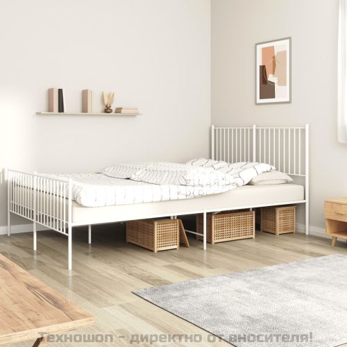 Метална рамка за легло с горна и долна табла, бяла, 160x200 см