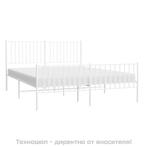 Метална рамка за легло с горна и долна табла, бяла, 160x200 см